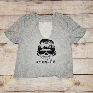 Mom life skull messy bun keyhole sweatshirt cropped tee shirt